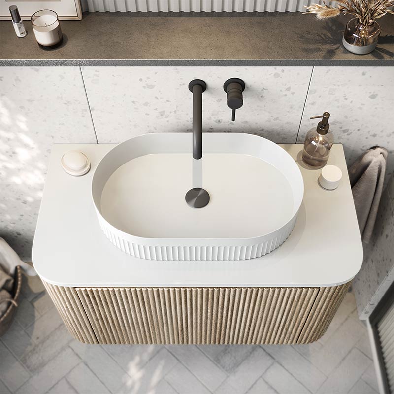 Scudo Fluted Oval Polymarble Basin (1 size, White) - Brand New Bathrooms
