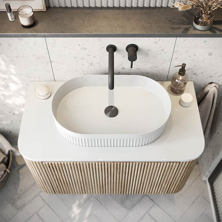 Scudo Fluted Oval Polymarble Basin (1 size, White) - Brand New Bathrooms