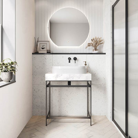 Scudo Fluted Round Polymarble Basin (1 size, White) - Brand New Bathrooms