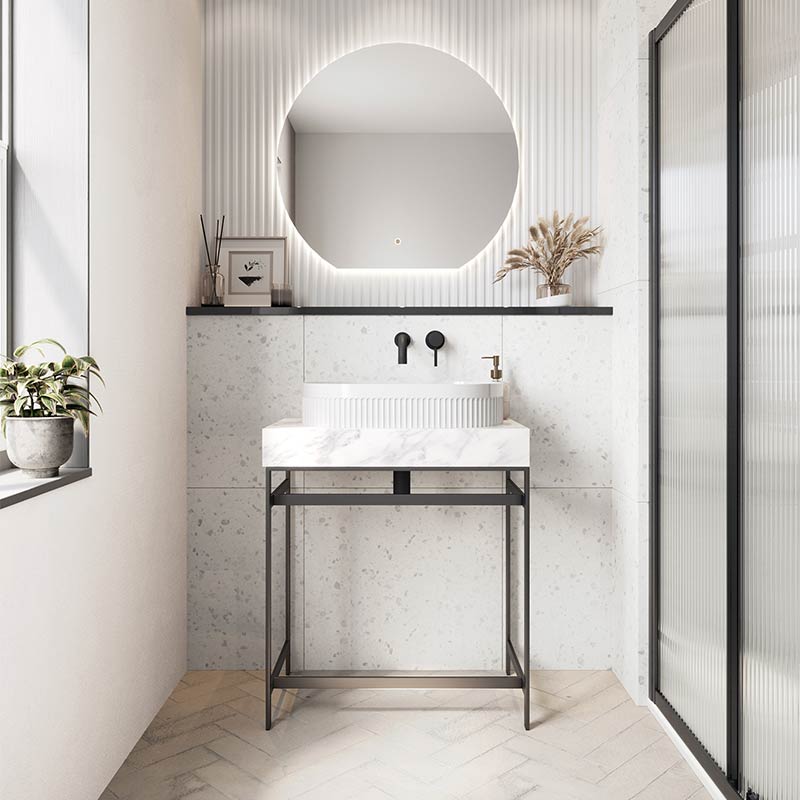 Scudo Fluted Round Polymarble Basin (1 size, White) - Brand New Bathrooms