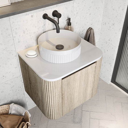 Scudo Fluted Round Polymarble Basin (1 size, White) - Brand New Bathrooms