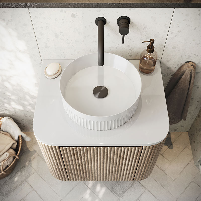 Scudo Fluted Round Polymarble Basin (1 size, White) - Brand New Bathrooms