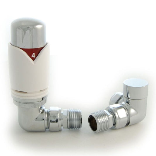Geyser Thermostatic Corner Radiator Valves (For Pipes Coming Out Of Wall) (6 colours) - Brand New Bathrooms