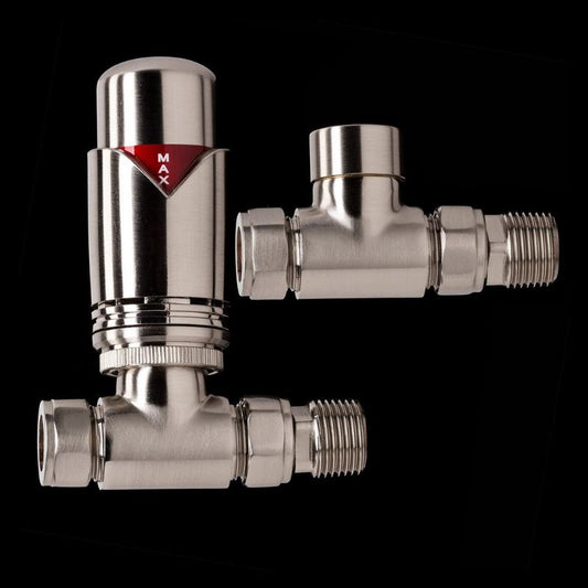 Geyser Straight Thermostatic Radiator Valves (TRV & Lockshield Set) (3 colours) - Brand New Bathrooms