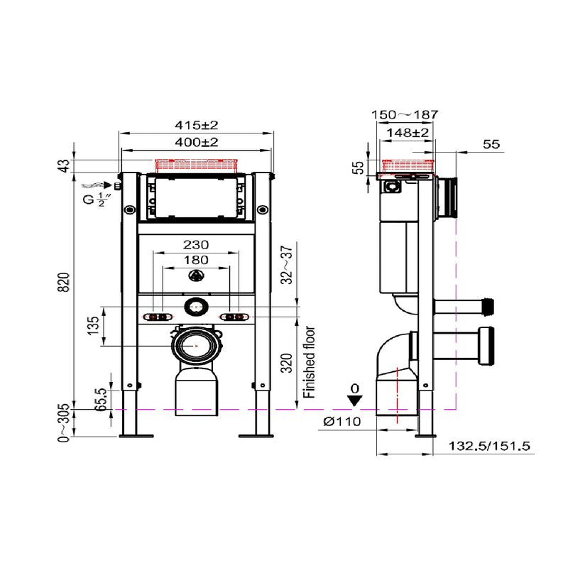 Scudo Under Window WC Frame 820mm - Brand New Bathrooms
