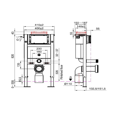 Scudo Under Window WC Frame 820mm - Brand New Bathrooms