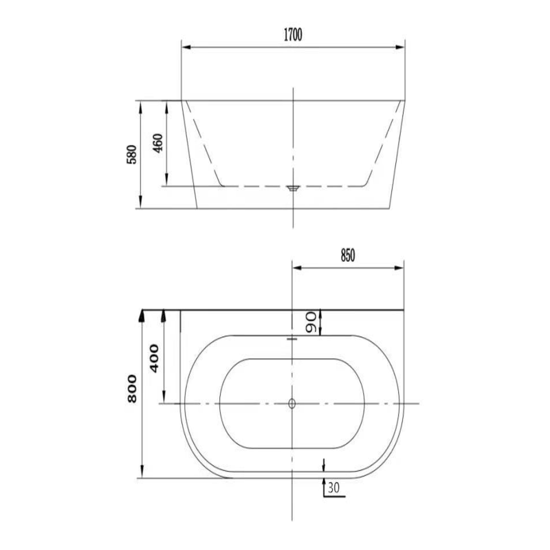 Brand New Bathrooms Grace Freestanding Back To Wall Acrylic Bathtub (1 size, any colour) - Brand New Bathrooms