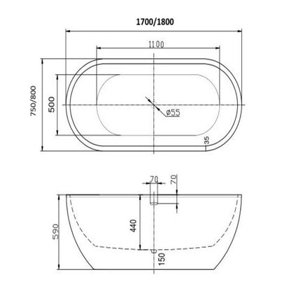 Brand New Bathrooms Elizabeth Freestanding Acrylic Bathtub (2 sizes, any colour) - Brand New Bathrooms