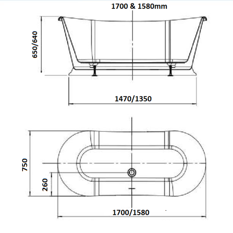 Brand New Bathrooms Audrey Freestanding Acrylic Roll Top Bathtub (2 sizes, any colour) - Brand New Bathrooms