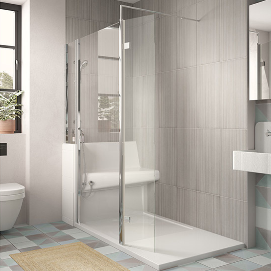 Mantaleda Living Showers BOSI Walk-in Shower Enclosure, Front & Side Panels, & Complete Shower Kit (1 size, 2 styles, White)