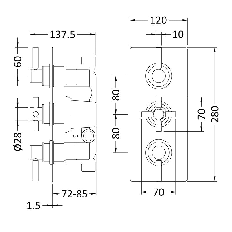 Hudson Reed Tec Pura Thermostatic Shower Valve With Diverter (Chrome) - Brandnew Bathroom