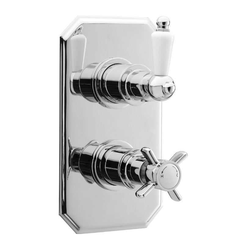 Nuie Edwardian Twin Thermostatic Shower Valve (1 size, Chrome) - Brand New Bathrooms