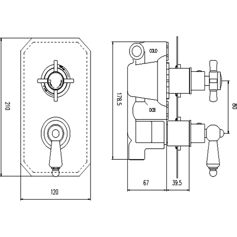 Nuie Edwardian Twin Thermostatic Shower Valve (1 size, Chrome) - Brand New Bathrooms