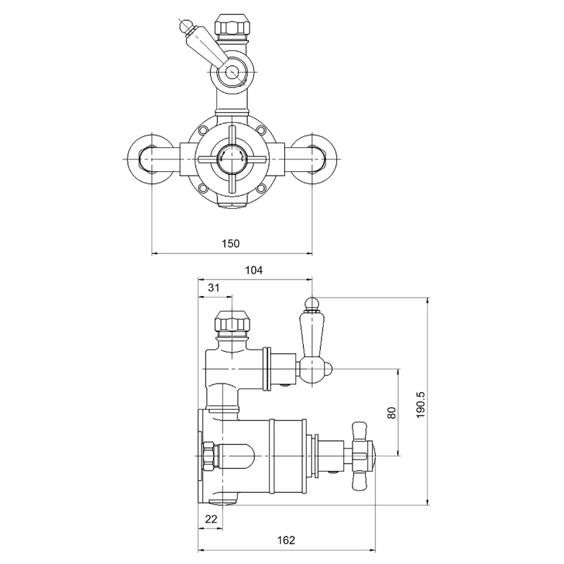 Nuie Edwardian Twin Thermostatic Shower Valve (1 size, Chrome) - Brand New Bathrooms