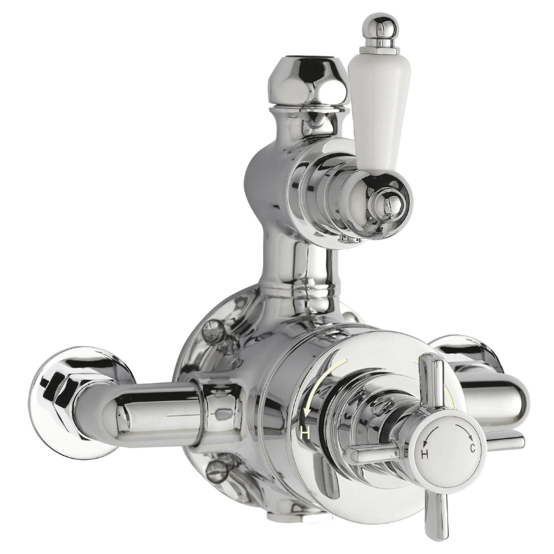 Nuie Edwardian Twin Thermostatic Shower Valve (1 size, Chrome) - Brand New Bathrooms