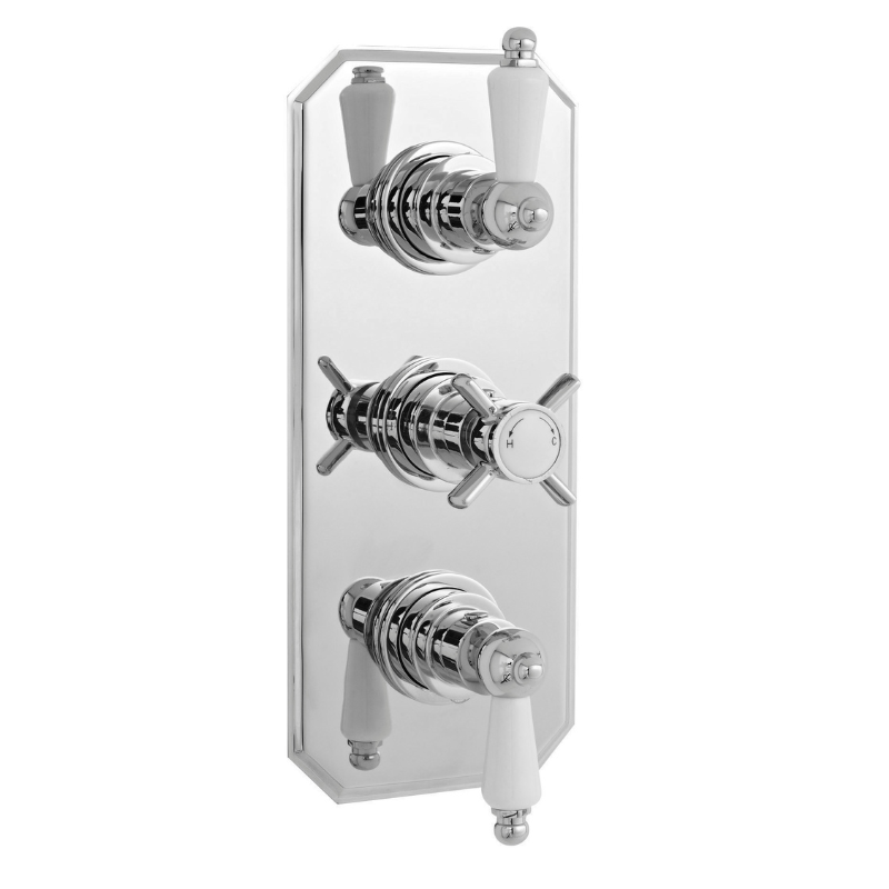 Nuie Edwardian Triple Thermostatic Shower Valve (1 size, Chrome) - Brand New Bathrooms