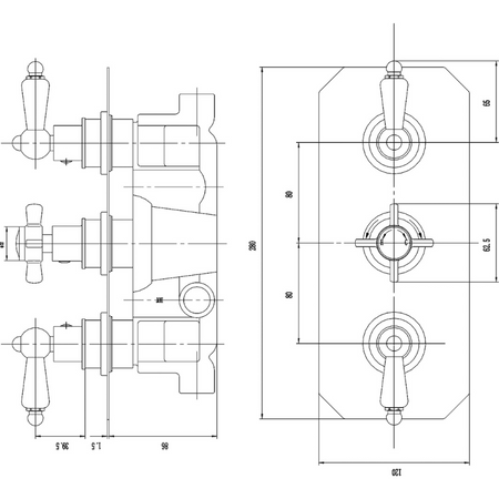 Nuie Edwardian Triple Thermostatic Shower Valve (1 size, Chrome) - Brand New Bathrooms
