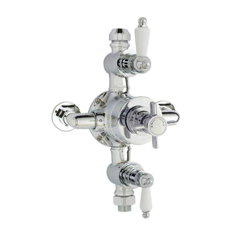 Nuie Edwardian Triple Thermostatic Shower Valve (1 size, Chrome) - Brand New Bathrooms