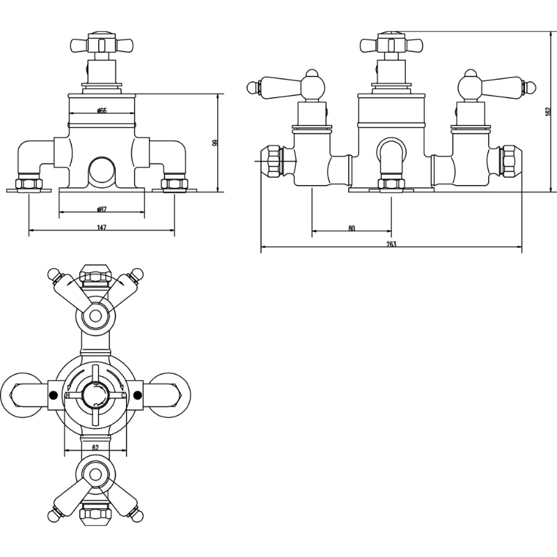 Nuie Edwardian Triple Thermostatic Shower Valve (1 size, Chrome) - Brand New Bathrooms