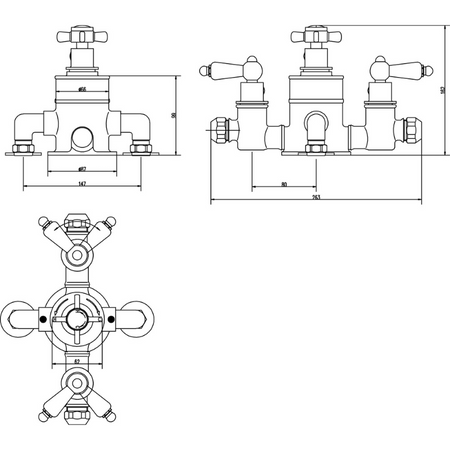 Nuie Edwardian Triple Thermostatic Shower Valve (1 size, Chrome) - Brand New Bathrooms