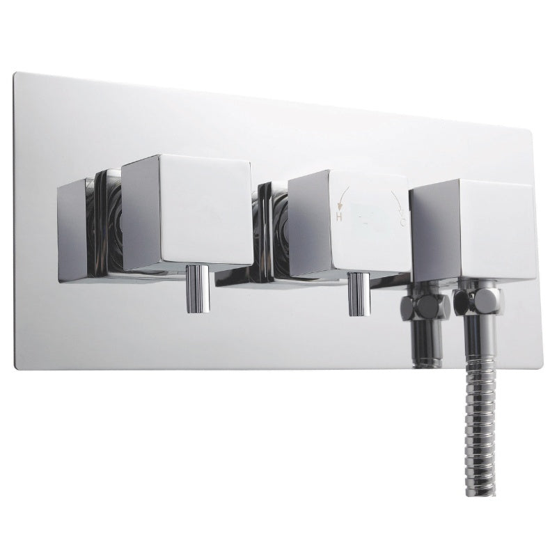 Nuie Square Showers Twin Thermostatic Shower Valve With Diverter (1 size, Chrome) - Brand New Bathrooms