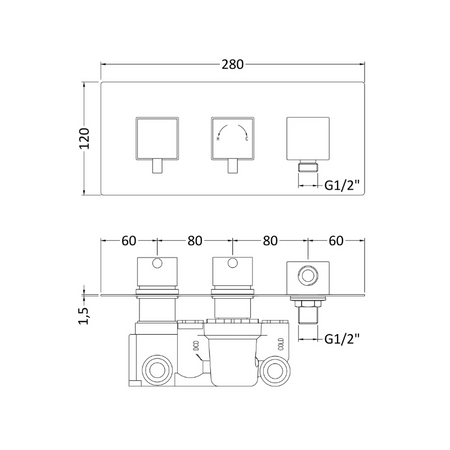 Nuie Square Showers Twin Thermostatic Shower Valve With Diverter (1 size, Chrome) - Brand New Bathrooms