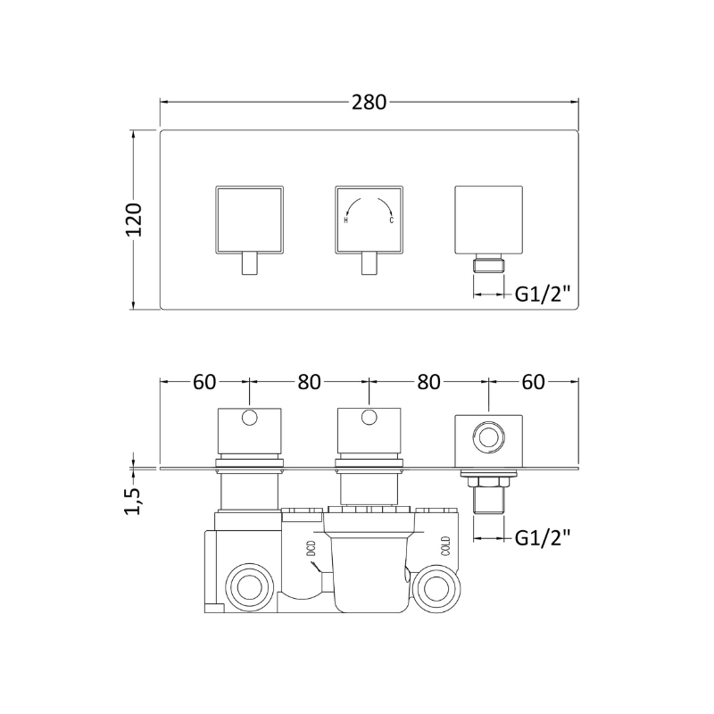Nuie Square Showers Twin Thermostatic Shower Valve With Diverter (1 size, Chrome) - Brand New Bathrooms