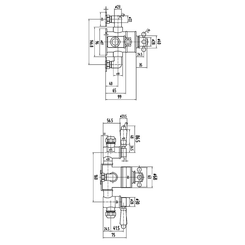 Nuie Victorian Triple Thermostatic Shower Valve (1 size, Chrome) - Brand New Bathrooms