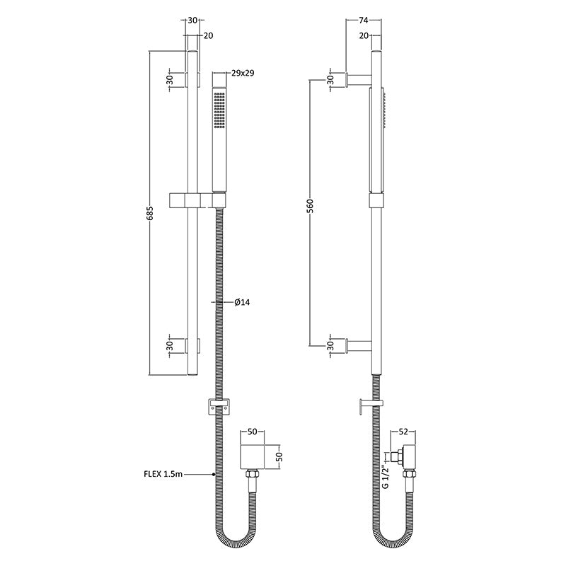 Nuie Slide Rail Kits Kubix Slide Rail Kit (Chrome) - Brandnew Bathroom