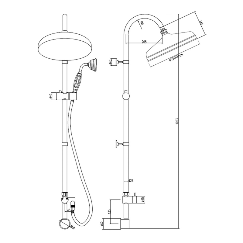Nuie Shower Kits Rigid Riser Kit (1 size, Chrome) - Brand New Bathrooms
