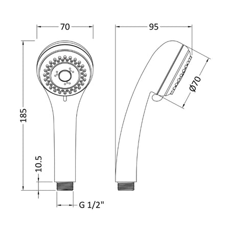 Nuie Shower Accessories Three Function Handset (1 size, Chrome) - Brand New Bathrooms