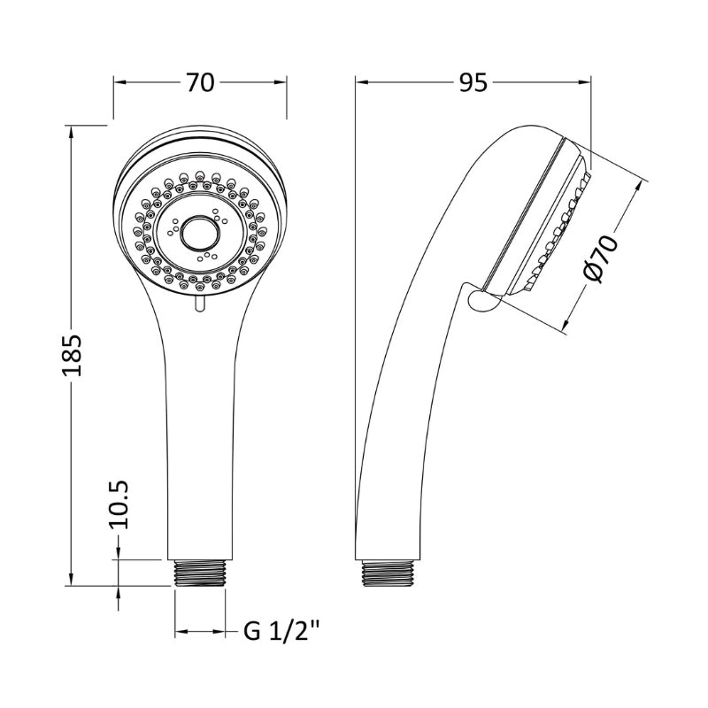 Nuie Shower Accessories Three Function Handset (1 size, Chrome) - Brand New Bathrooms