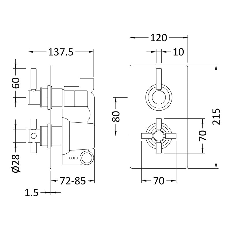 Hudson Reed Tec Pura Thermostatic Shower Valve With Diverter (2 sizes, Matt Black) - Brandnew Bathroom