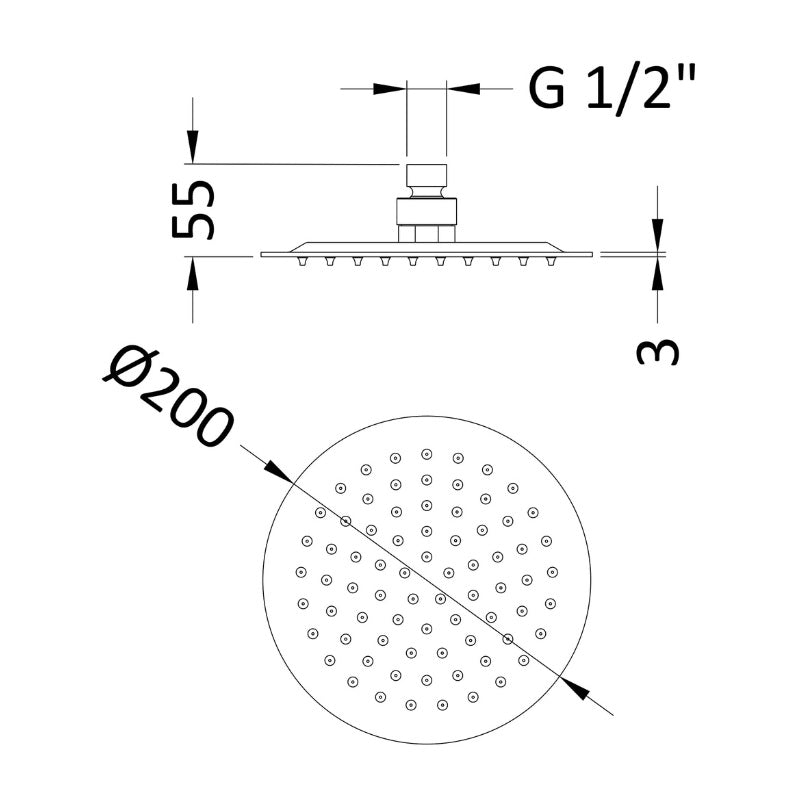 Nuie Fixed Shower Heads Round Diameter (1 size, Brushed Pewter) - Brand New Bathrooms