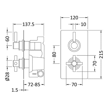 Hudson Reed Tec Pura Thermostatic Shower Valve (2 sizes, Brushed Brass) - Brandnew Bathroom