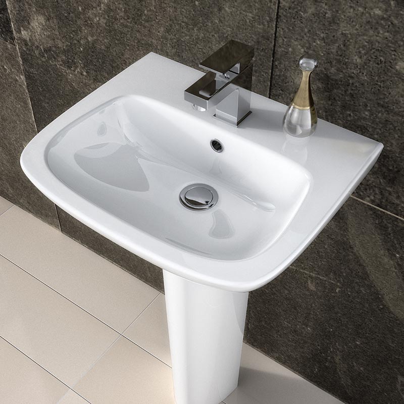 Nuie Ambrose Basin & Pedestal (2 sizes, White) - Brand New Bathrooms
