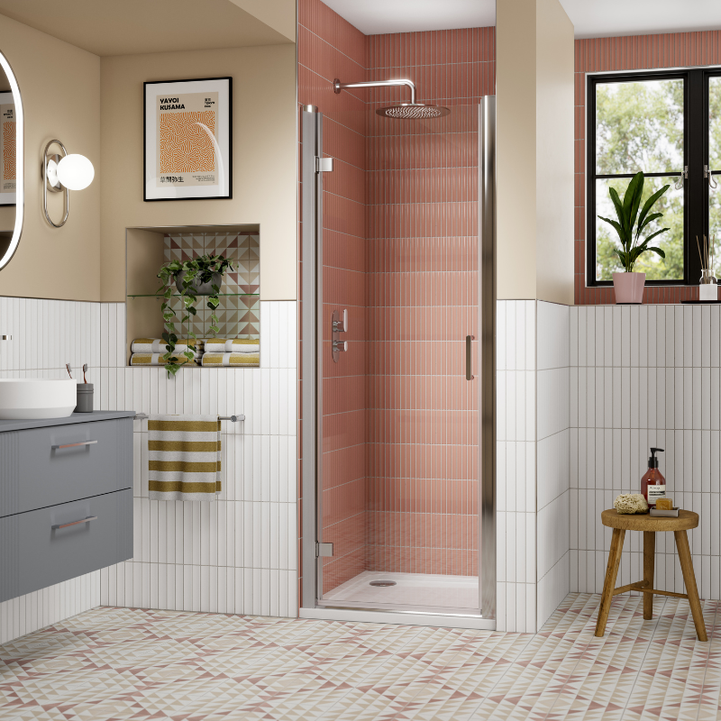 Nuie Lucie Hinged Shower Door (2 sizes, 3 colours) - Brand New Bathrooms