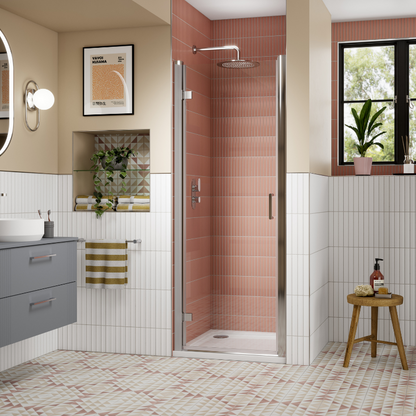 Nuie Lucie Hinged Shower Door (2 sizes, 3 colours) - Brand New Bathrooms