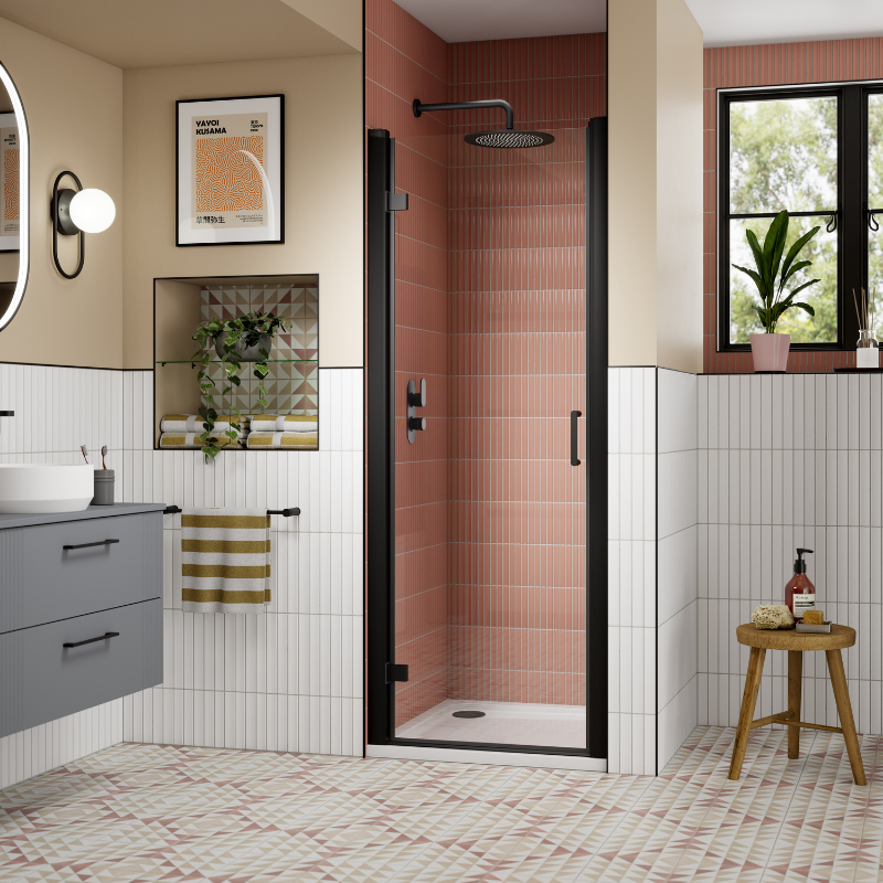 Nuie Lucie Hinged Shower Door (2 sizes, 3 colours) - Brand New Bathrooms