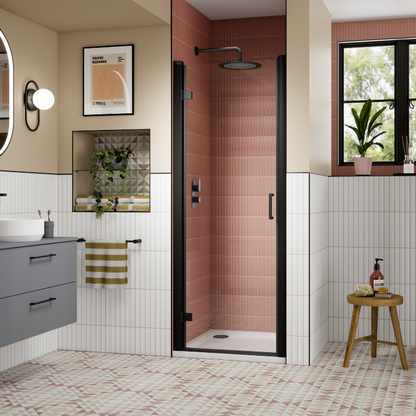 Nuie Lucie Hinged Shower Door (2 sizes, 3 colours) - Brand New Bathrooms