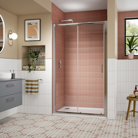 Nuie Lucie Sliding Shower Door (3 sizes, 3 colours) - Brand New Bathrooms