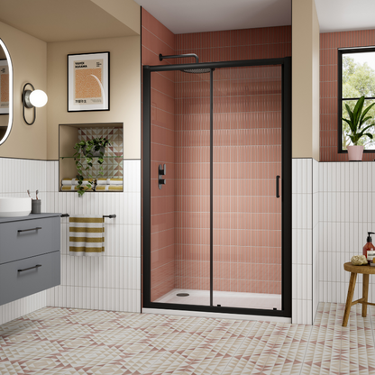 Nuie Lucie Sliding Shower Door (3 sizes, 3 colours) - Brand New Bathrooms