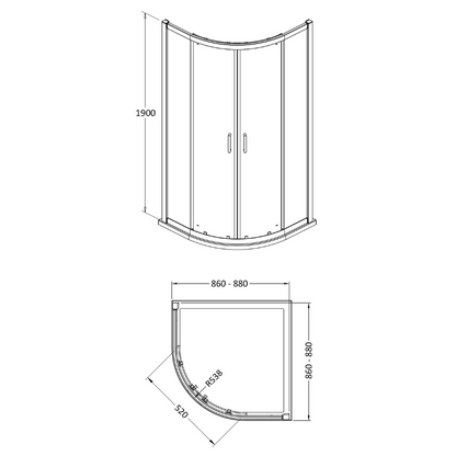Nuie Lucie Quadrant Shower Door (2 sizes, 3 colours) - Brand New Bathrooms