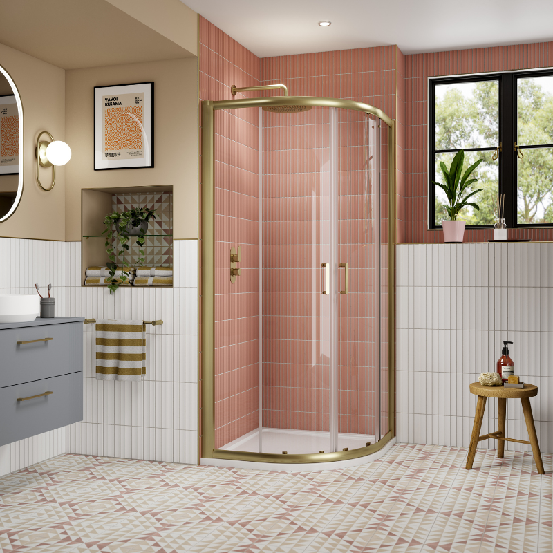 Nuie Lucie Quadrant Shower Door (2 sizes, 3 colours) - Brand New Bathrooms
