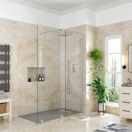 Brand New Bathrooms 8mm Sliding Wetroom Panel (7 sizes, Chrome) - Brand New Bathrooms