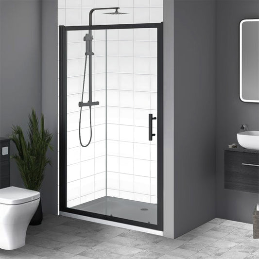 Brand New Bathrooms 6mm Single Sliding Shower Door (8 sizes, Matt Black) - Brand New Bathrooms