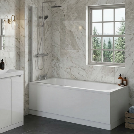 Brand New Bathrooms 8 mm Easy Clean Bath Screen (1 size, 2 styles, Chrome) - Brand New Bathrooms