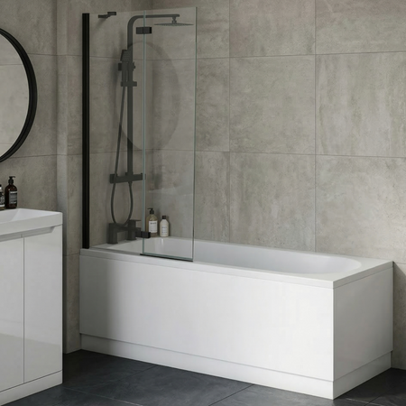 Brand New Bathrooms 2 Piece Hinged Universal Bath Screen (1 size, Black, Chrome) - Brand New Bathrooms