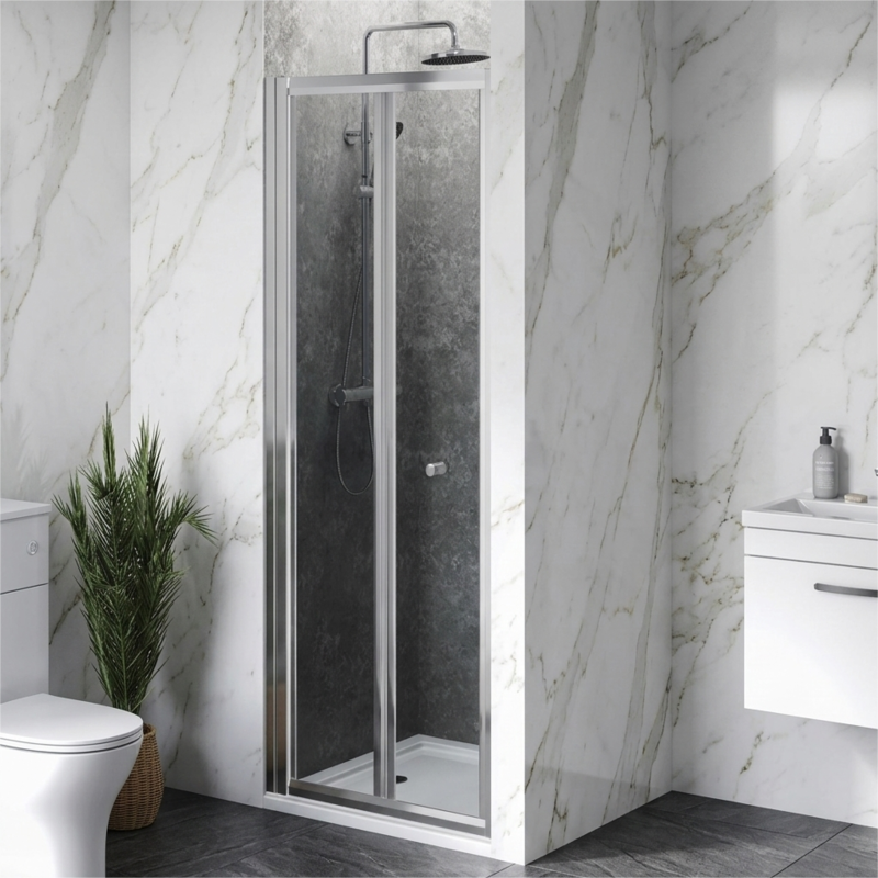 Brand New Bathrooms 8mm Chrome Bifold Shower Doors (3 sizes, Chrome Finish) - Brand New Bathrooms
