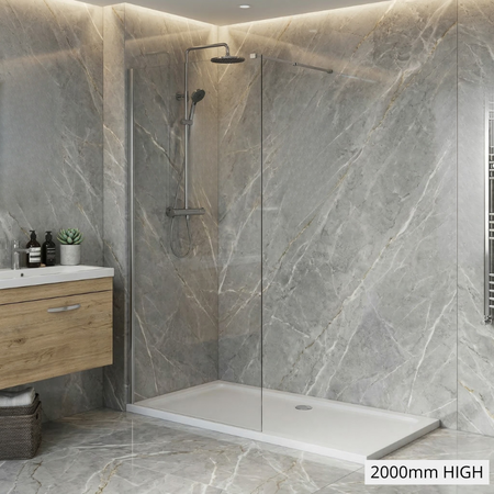 Brand New Bathrooms 8mm Chrome/Clear Wetroom Panel (16 sizes, Chrome) - Brand New Bathrooms